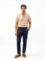 Men's Navy Cotton Lycra Slim Fit Pant