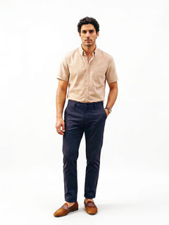 Men's Navy Cotton Lycra Slim Fit Pant