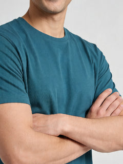 Men's Teal Cotton Bamboo Elastane Regular Fit Tshirt