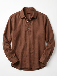 Men's Linen Full Sleeves Cotton Regular Fit Shirt Brown