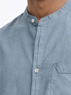 Men's Blue Linen Cotton Regular Fit Shirt