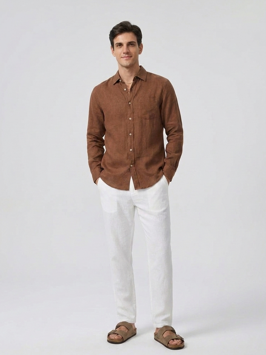 Men's Brown 100% Linen Regular Fit Shirt