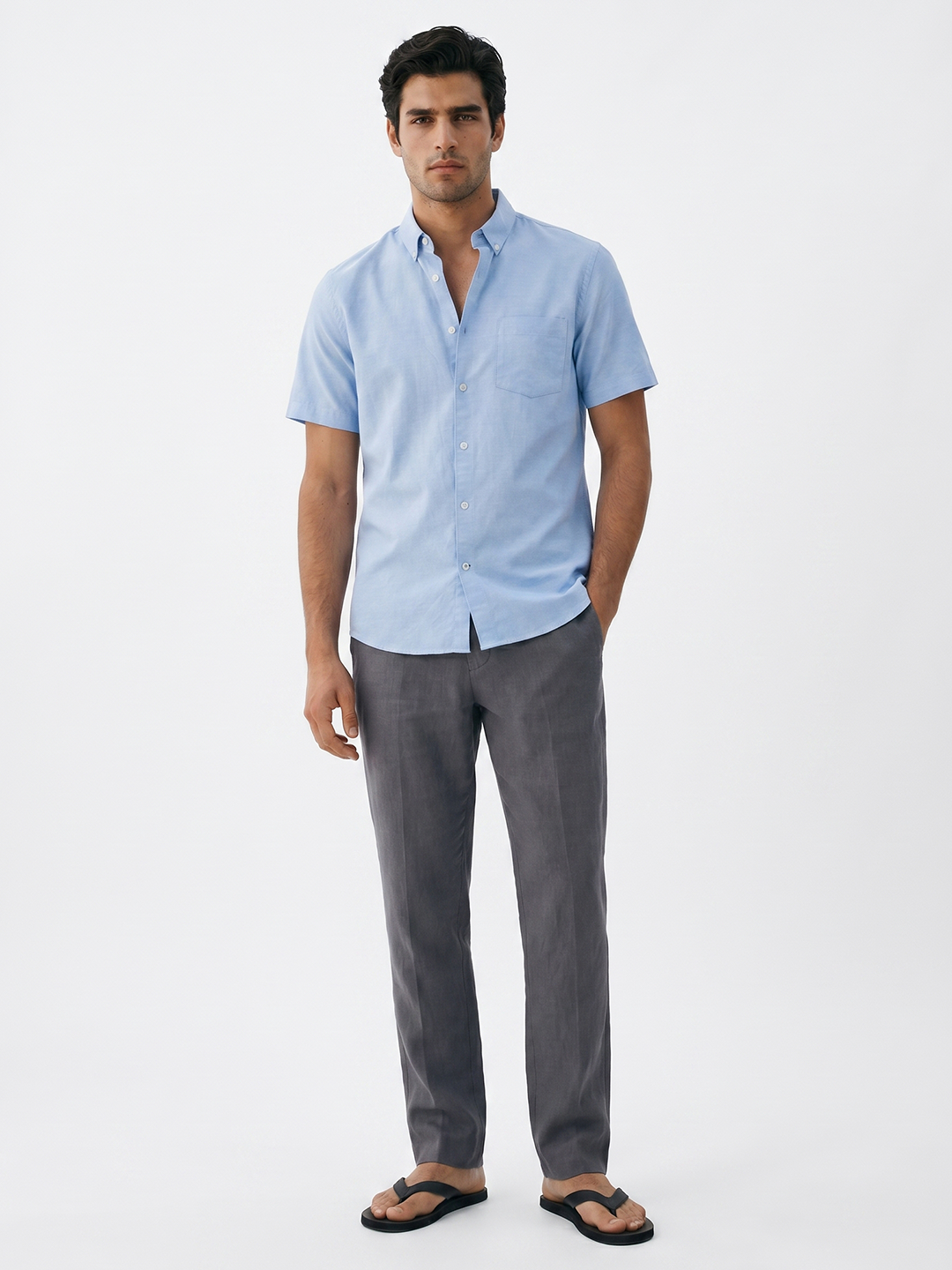 Men's Slate 100% Linen Regular Fit Pant