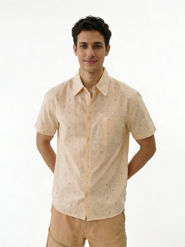 Men's Offwhite Cotton Polyester Loose Fit Shirt