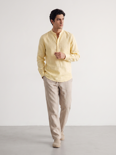 Men's Yellow Tencel Linen Regular Fit Shirt