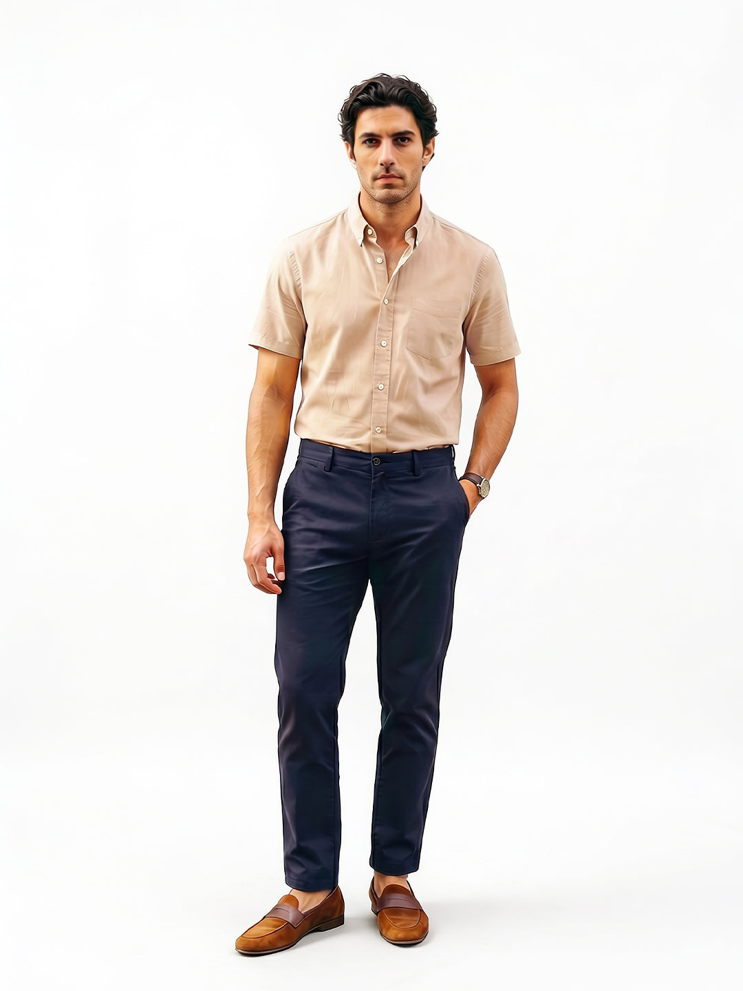 Men's Navy Cotton Lycra Slim Fit Pant