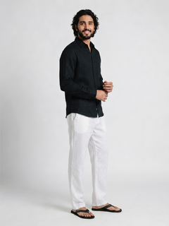Men's White Cotton Linen Regular Fit Pant