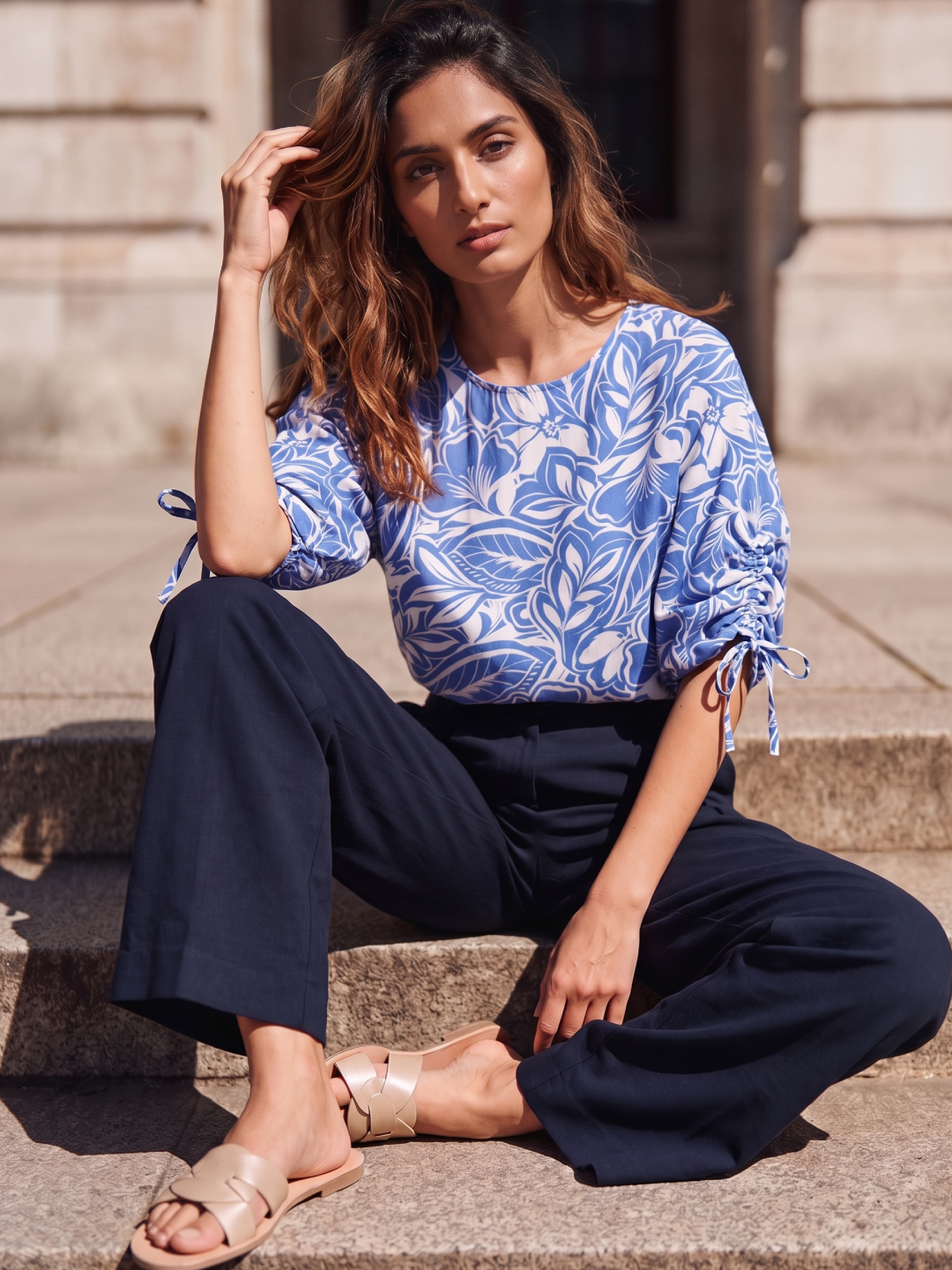 Women's 100% Cotton Regular Fit Blouse Blue