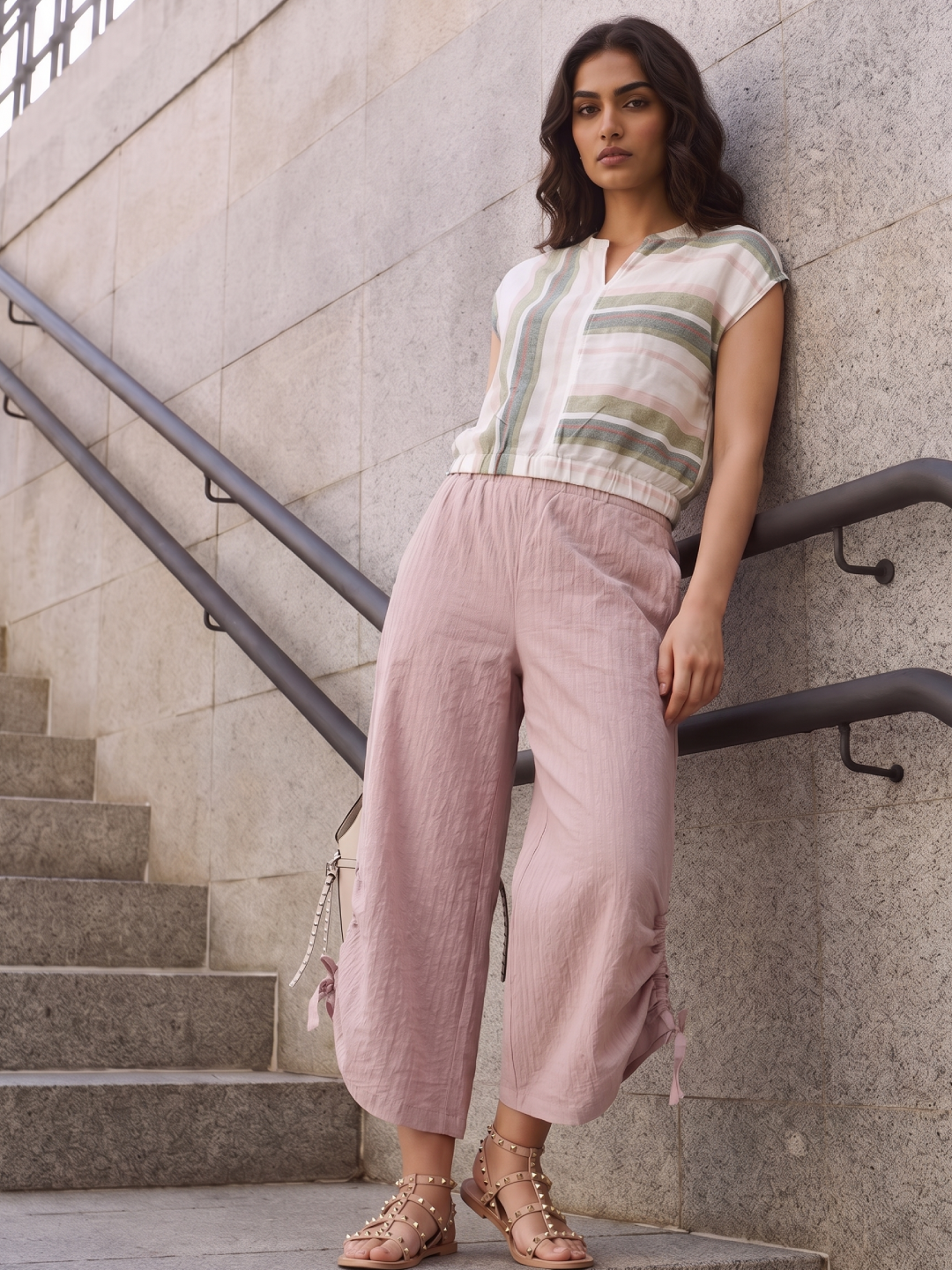 Women's Cotton Lycra Regular Fit Culotte Rose