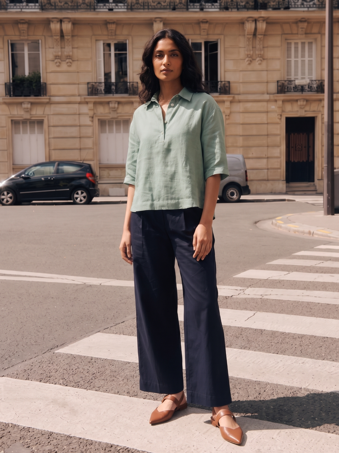 Women's 100% Linen Boxy Fit Blouse Green