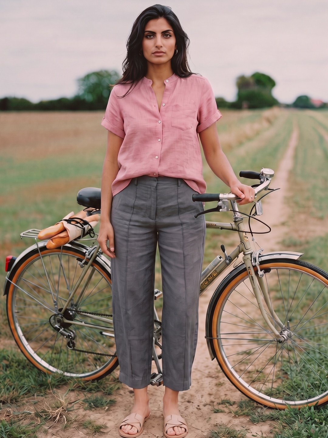 Women's 100% Linen Regular Fit Blouse Pink