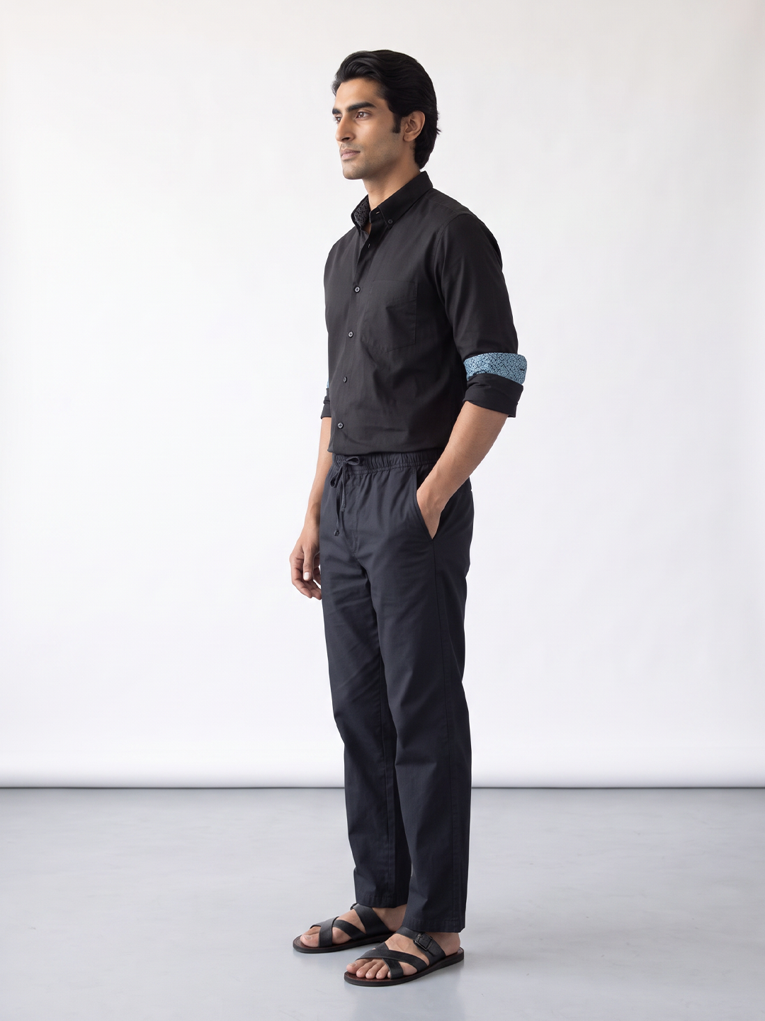 Men's Cotton Lycra Regular Fit Pocket Pants Black