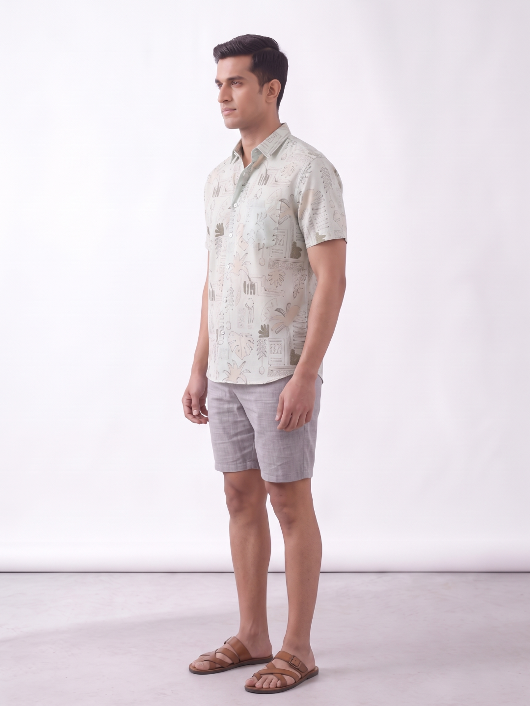 Men's Cotton Linen Regular Fit Shirt Green