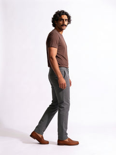 Men's Dark Grey Cotton Lycra Slim Fit Pant