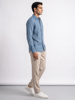 Men's Blue Tencel Linen Slim Fit Shirt