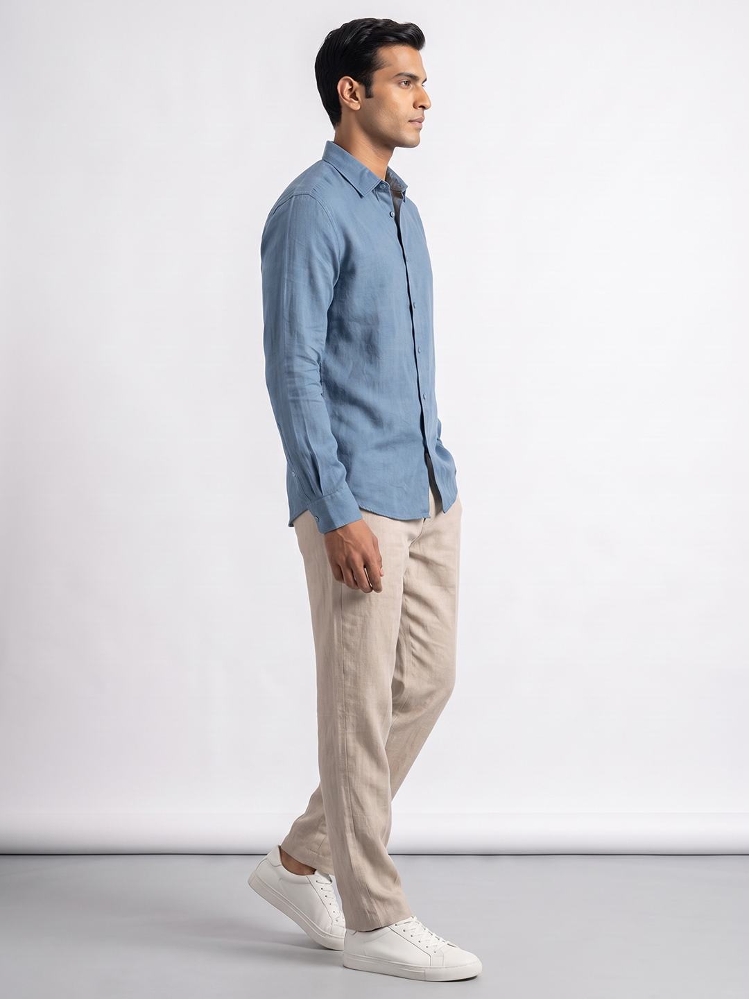 Men's Blue Tencel Linen Slim Fit Shirt