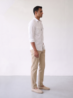 Men's Cotton Linen Regular Fit Shirt White