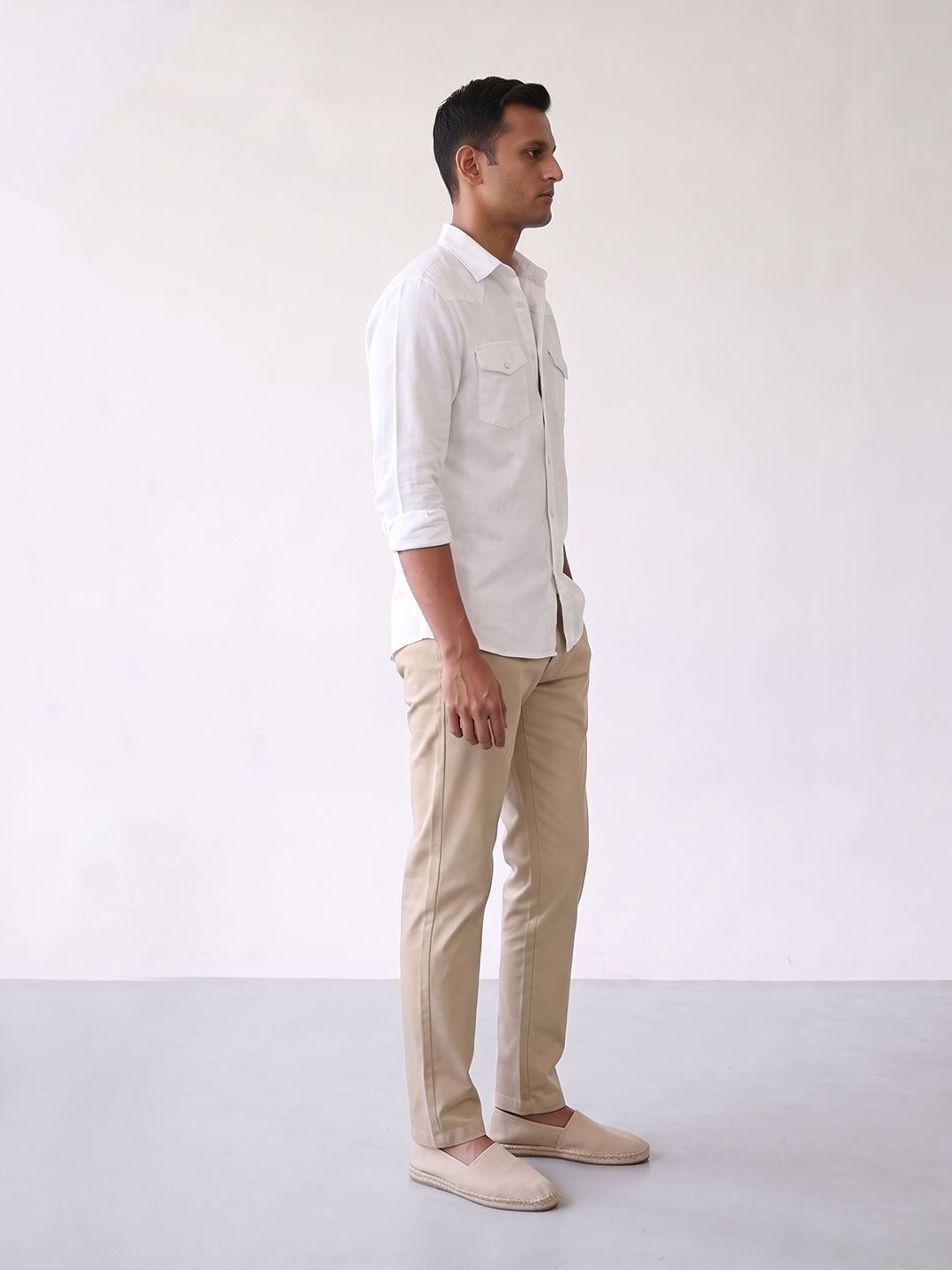 Men's Cotton Linen Regular Fit Shirt White