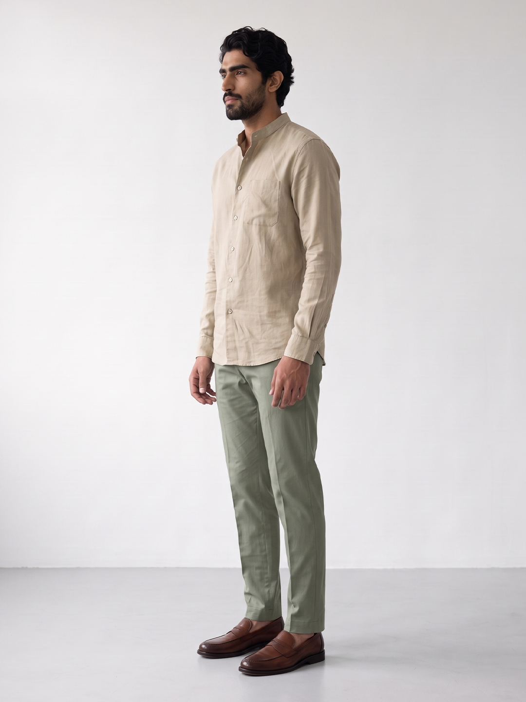 Men's Cotton Linen Regular Fit Shirt Natural