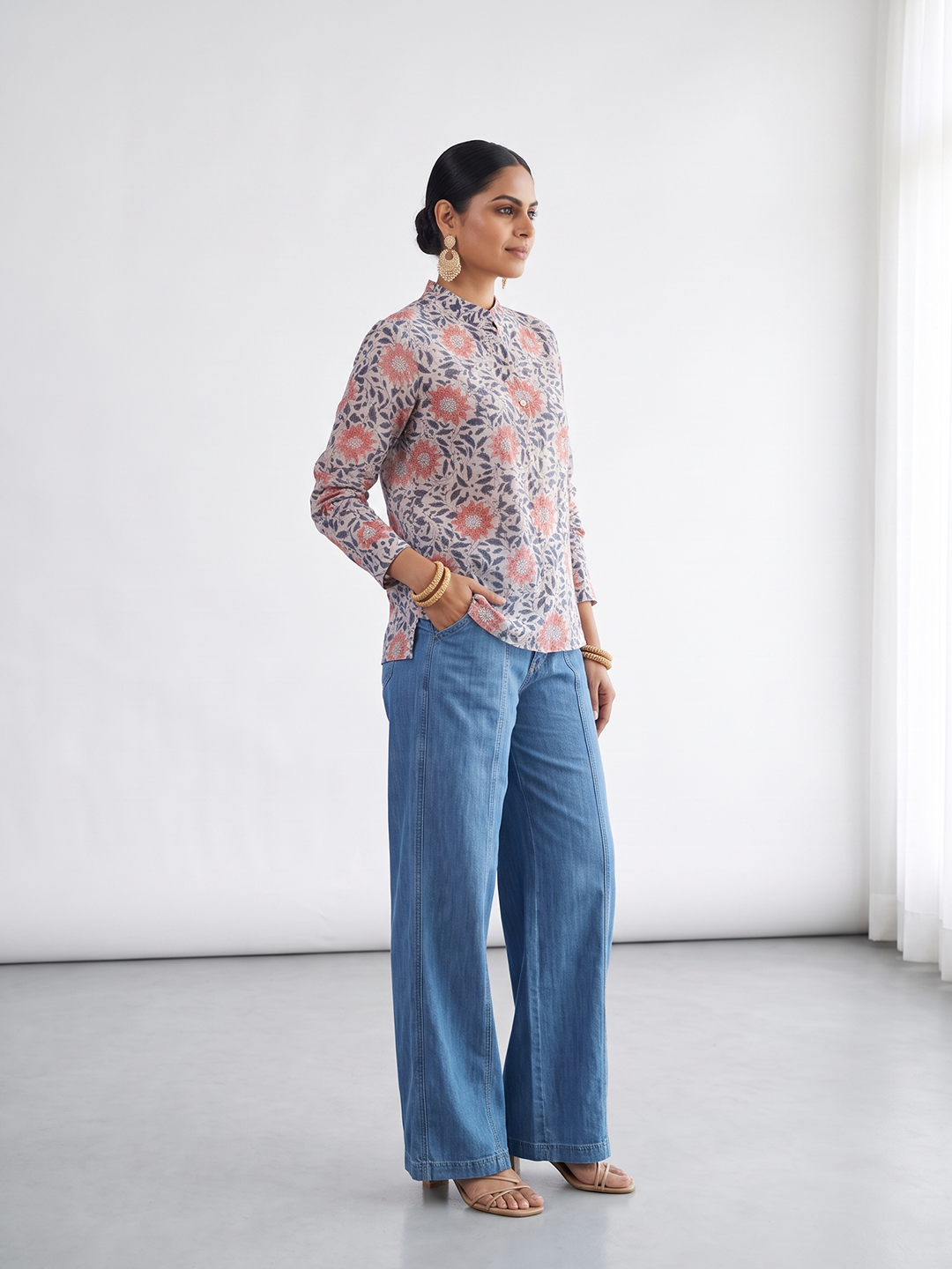 Women's Cotton Silk Boxy Fit Blouse Peach