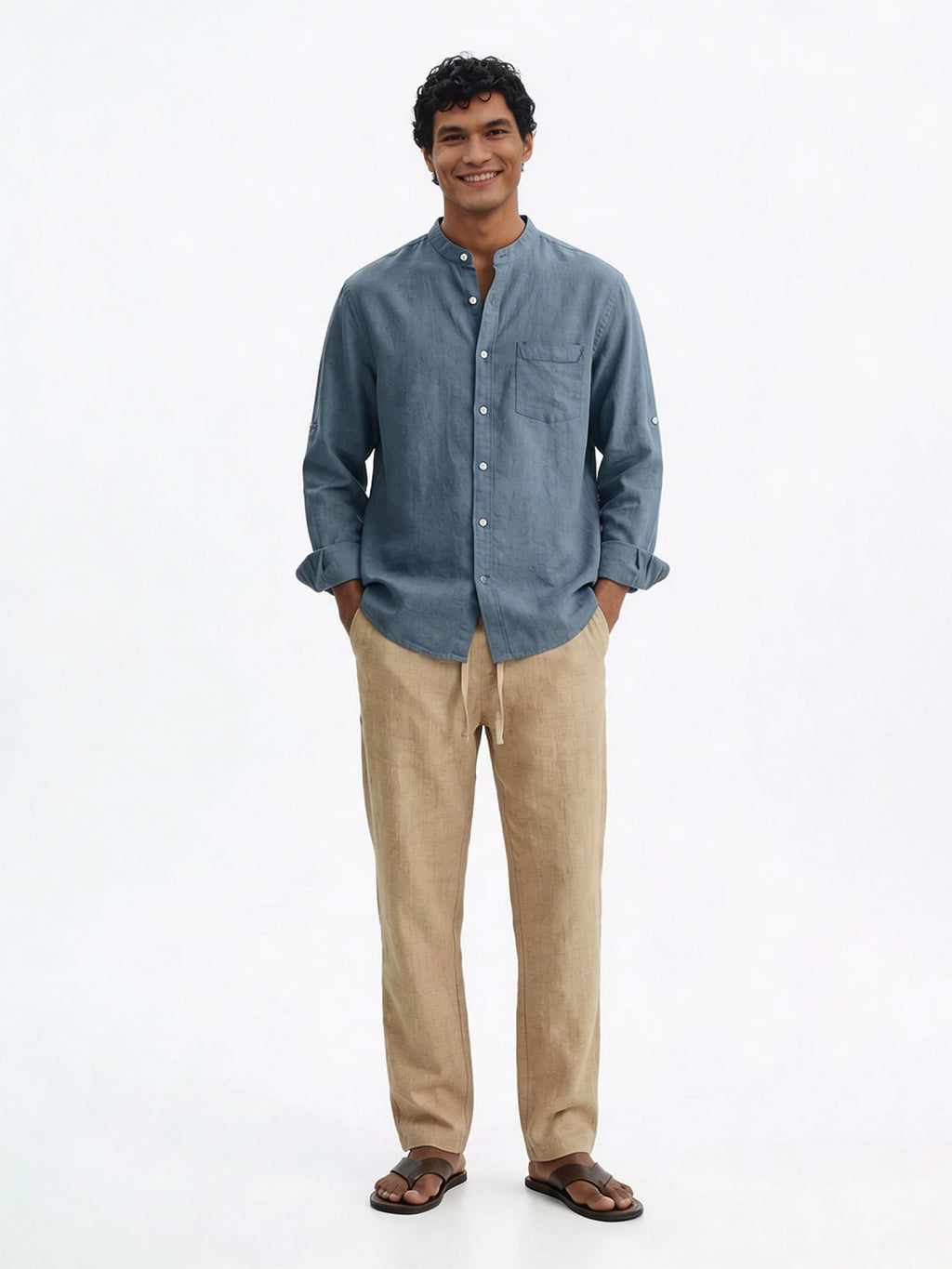 Men's Blue Linen Cotton Regular Fit Shirt