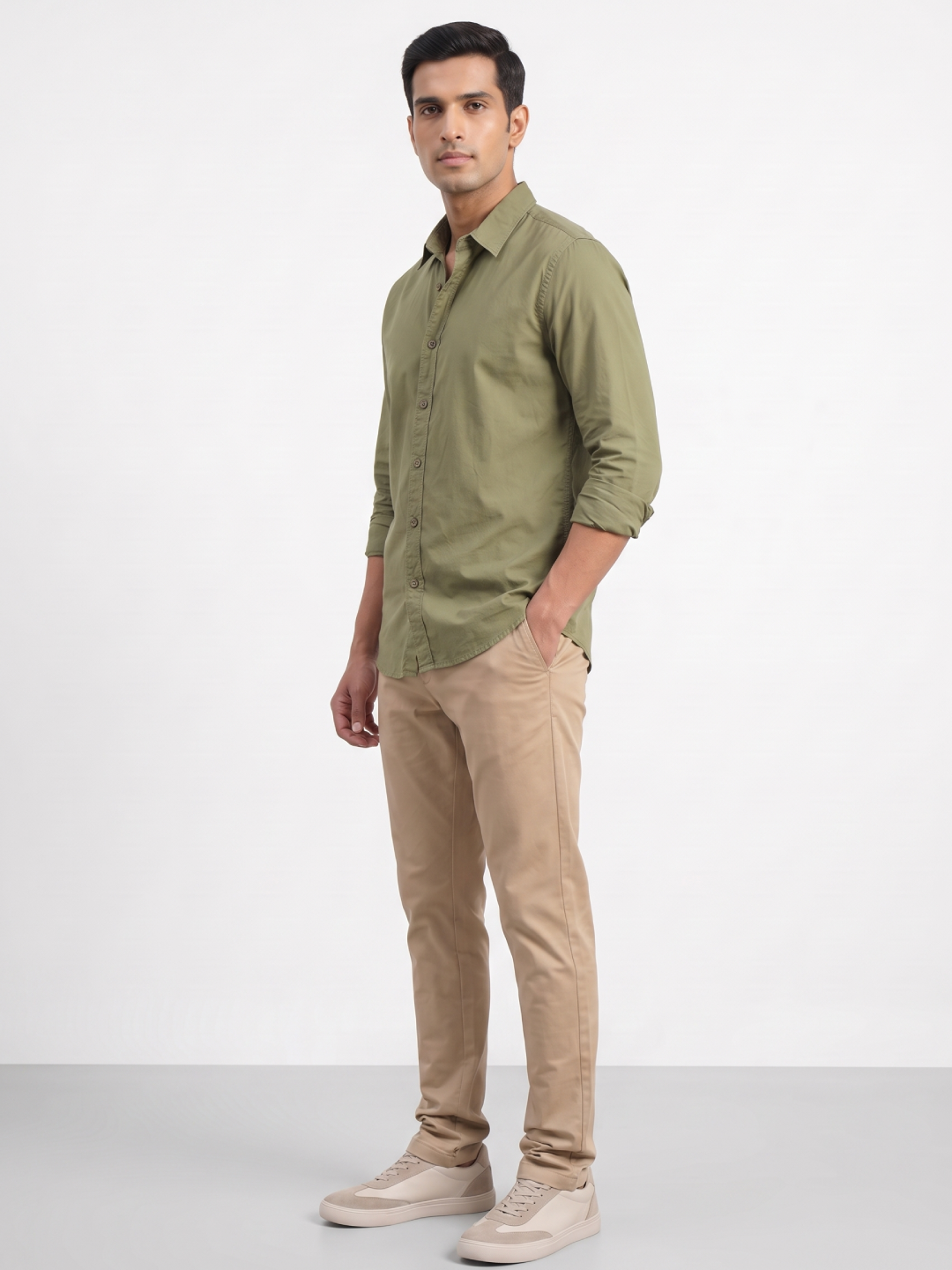 Men's 100% Cotton Regular Fit Shirt Olive