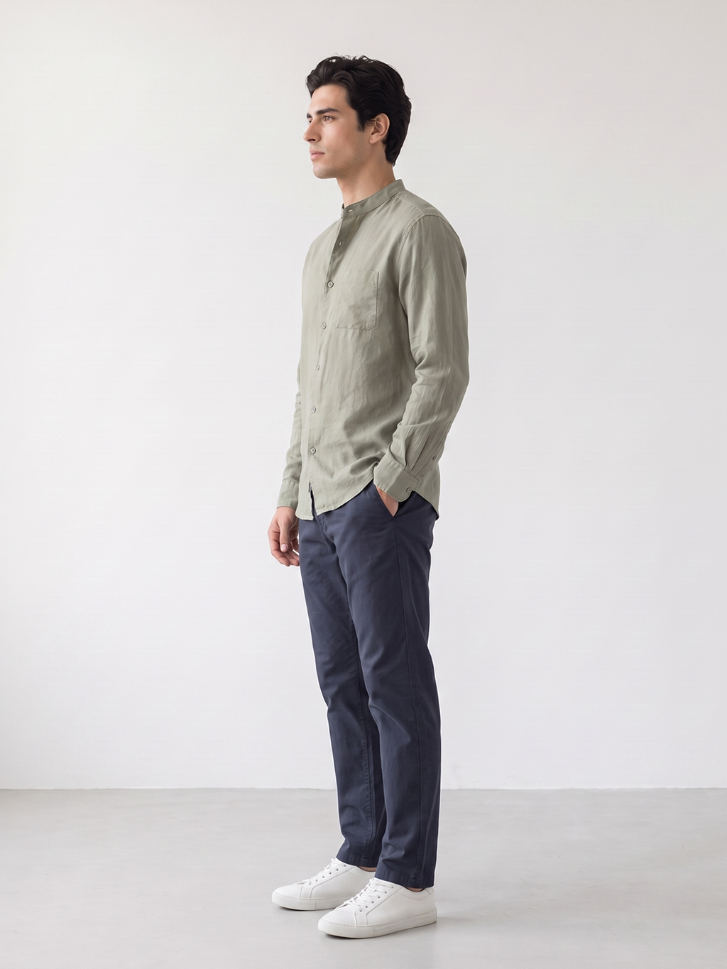 Men's Olive Tencel Linen Regular Fit Shirt