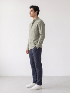 Men's Olive Tencel Linen Regular Fit Shirt