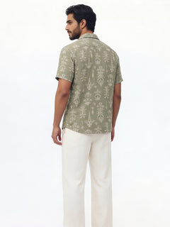 Men's Green Tencel Linen Regular Fit Shirt