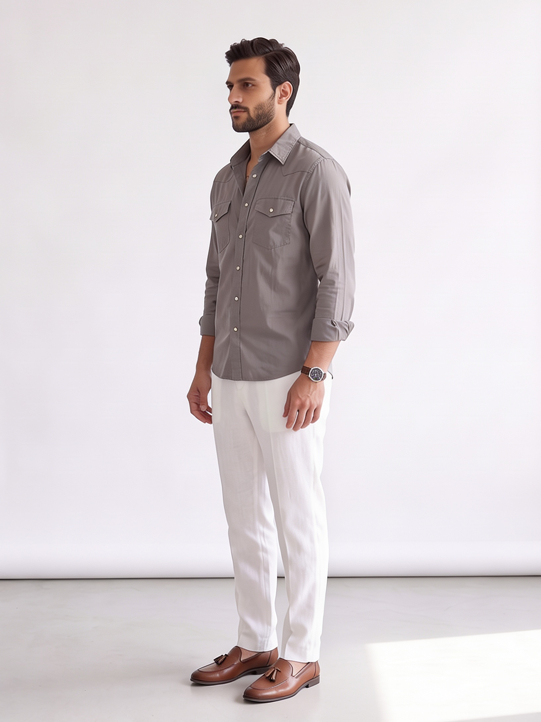 Men's Cotton Linen Regular Fit Shirt Slate
