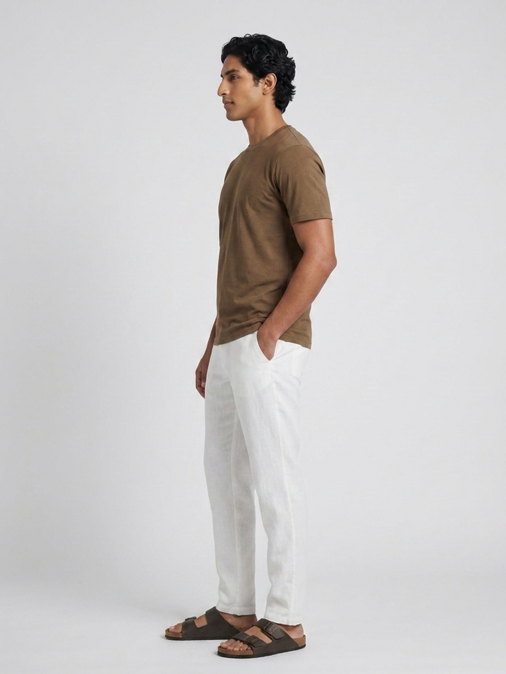 Men's Khaki Cotton Bamboo Elastane Regular Fit Tshirt
