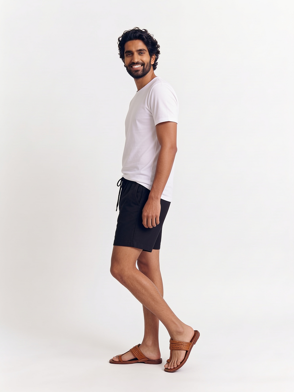 Men's Black Cotton Linen Regular Fit Shorts