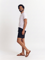 Men's Black Cotton Linen Regular Fit Shorts