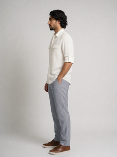Men's White Linen Cotton Regular Fit Shirt