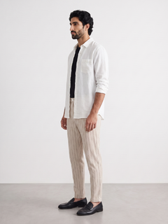 Men's Beige 100% Cotton Regular Fit Pant