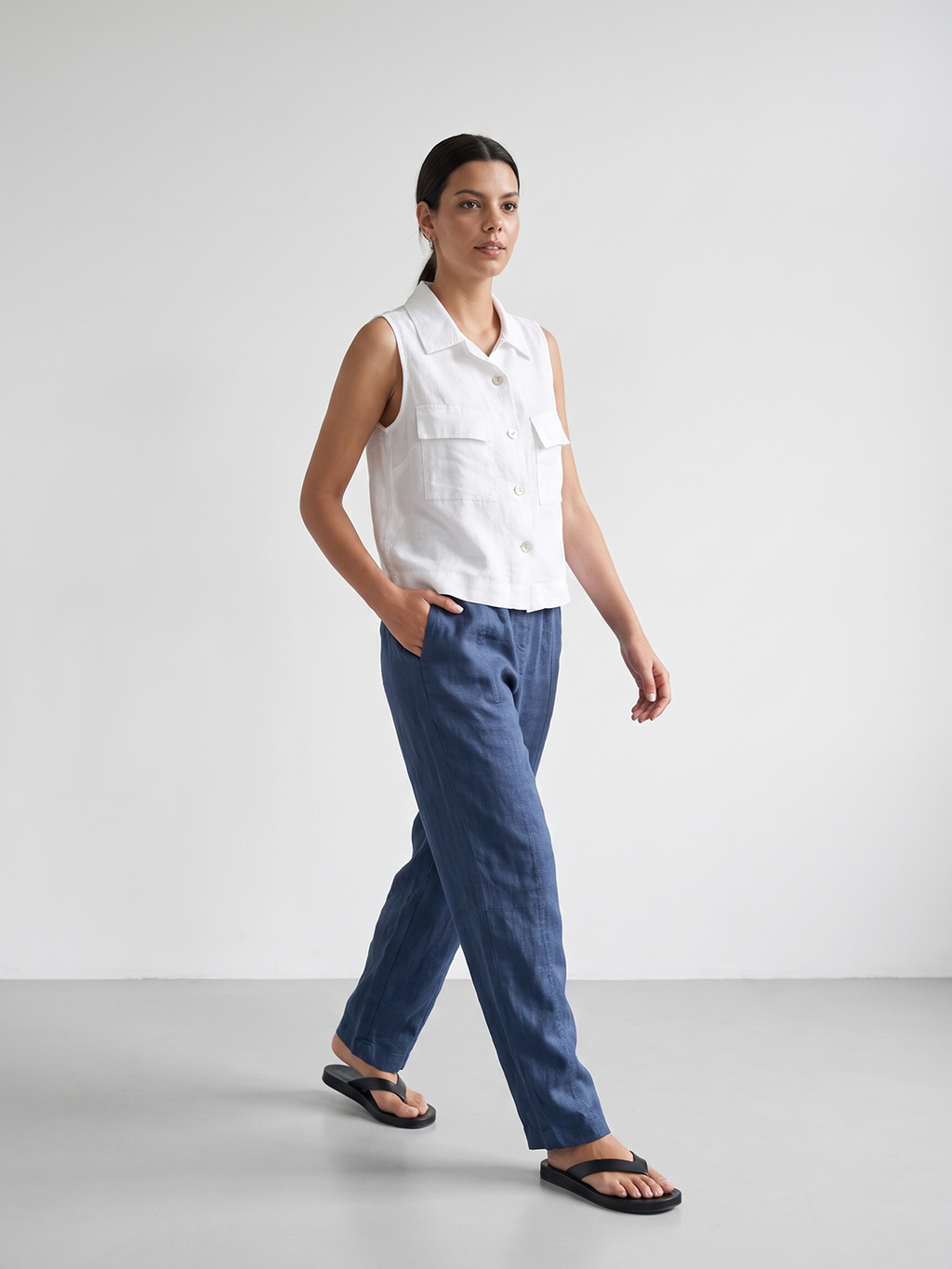 Women's 100% Linen Regular Fit Blouse White