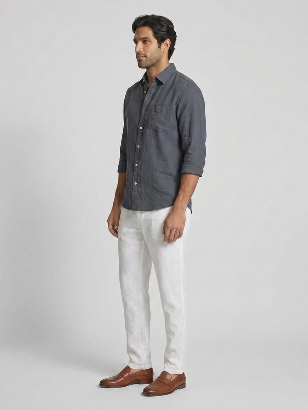 Men's Navy 100% Linen Regular Fit Shirt