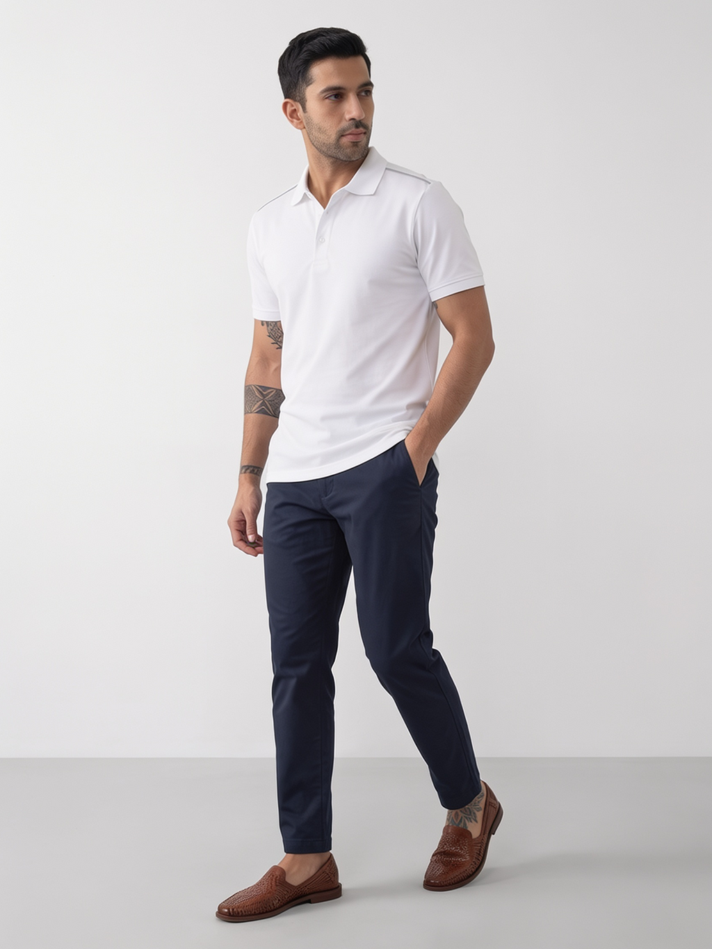 Men's White Cotton Elastane Slim Fit Tshirt