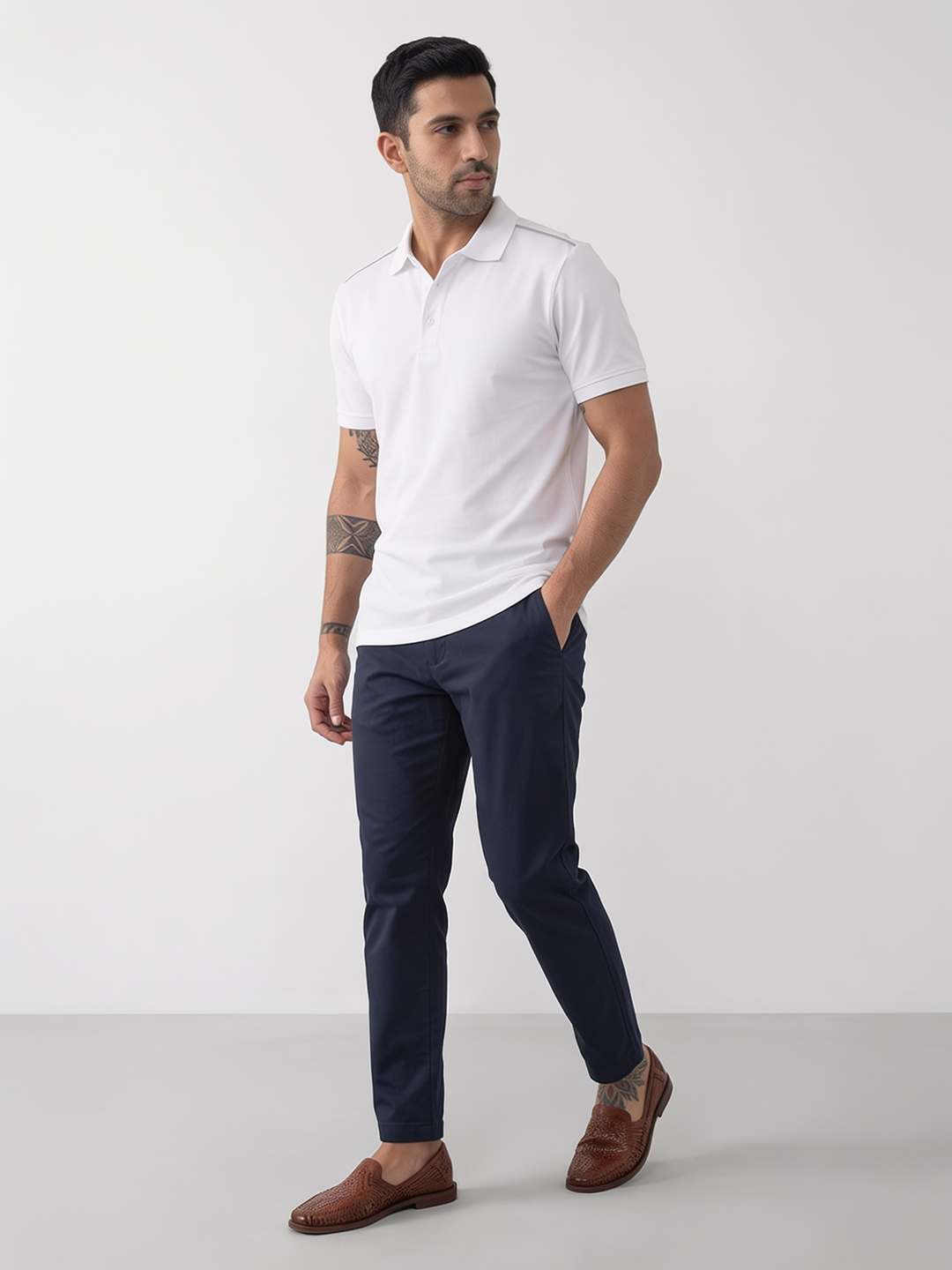 Men's White Cotton Elastane Slim Fit Tshirt