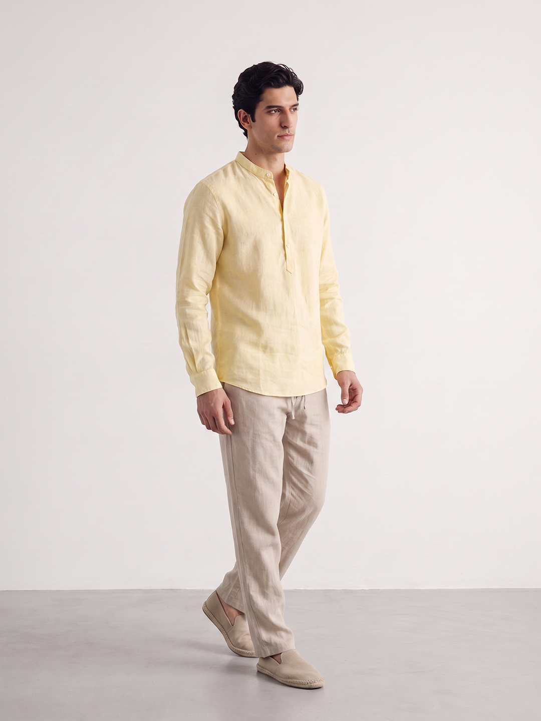Men's Yellow Tencel Linen Regular Fit Shirt