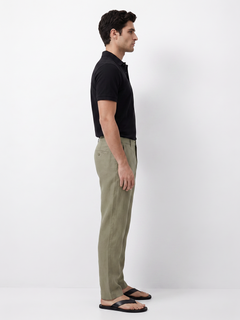 Men's Green Cotton Linen Slim Fit Pant