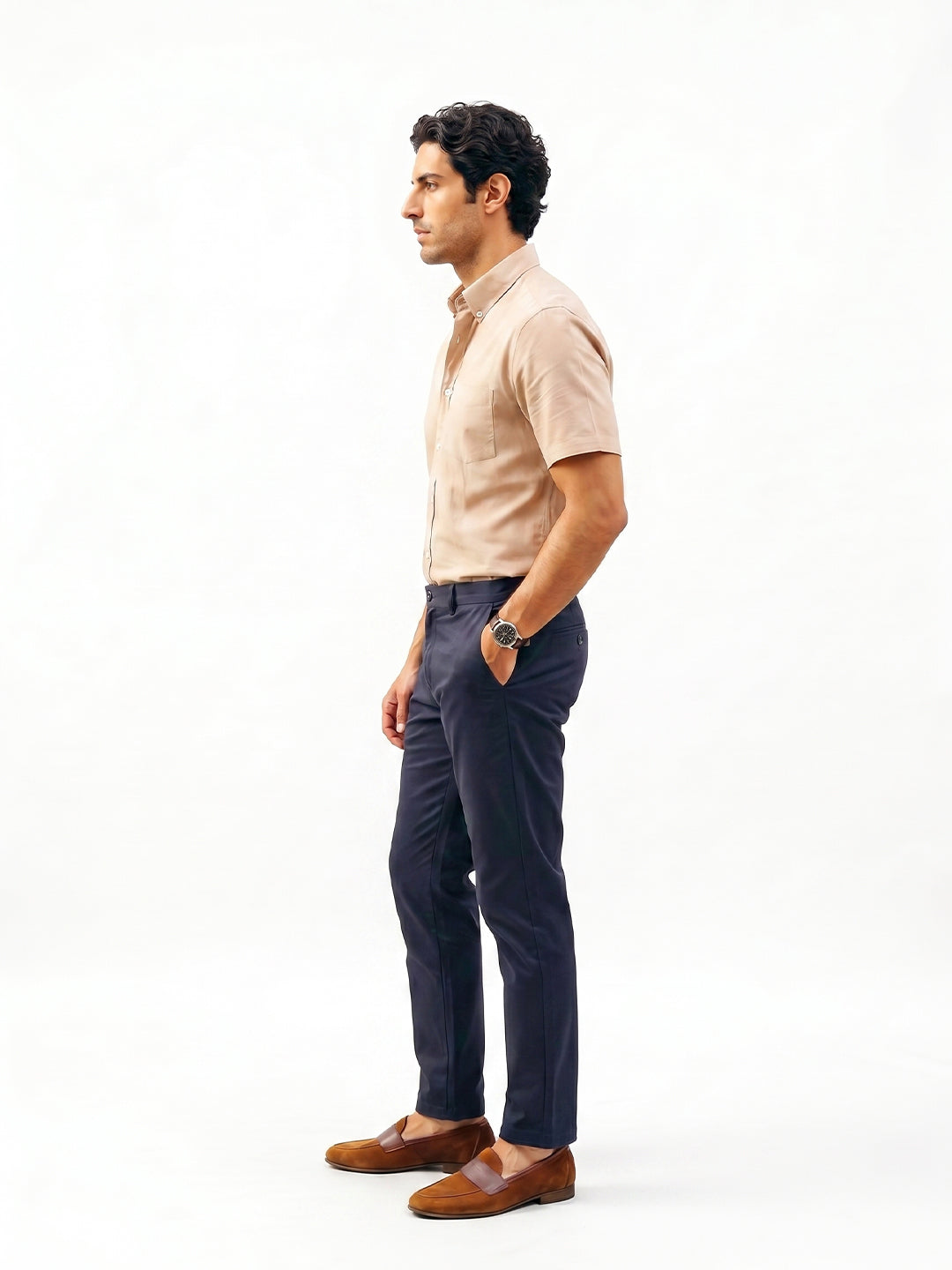 Men's Navy Cotton Lycra Slim Fit Pant