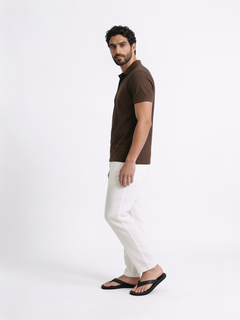 Men's White 100% Linen Regular Fit Pant