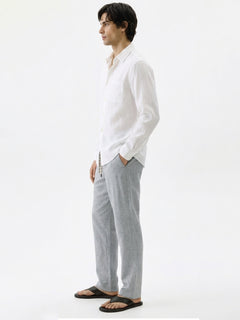 Men's 100% Linen Resort Collar Shirt White