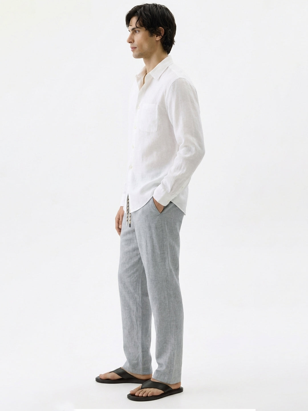 Men's White 100% Linen Regular Fit Shirt