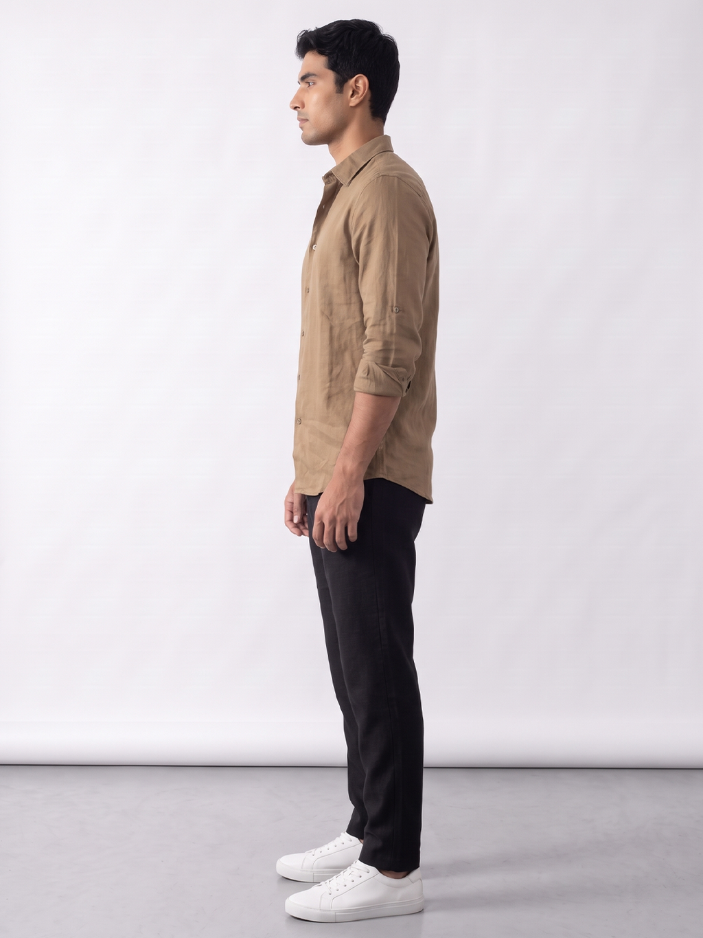 Men's Khaki Tencel Linen Slim Fit Shirt