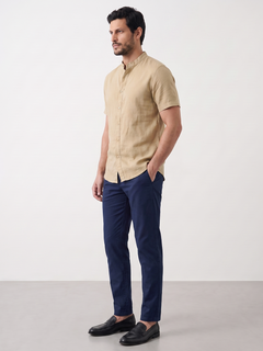 Men's Cotton Linen Regular Fit Shirt Khaki