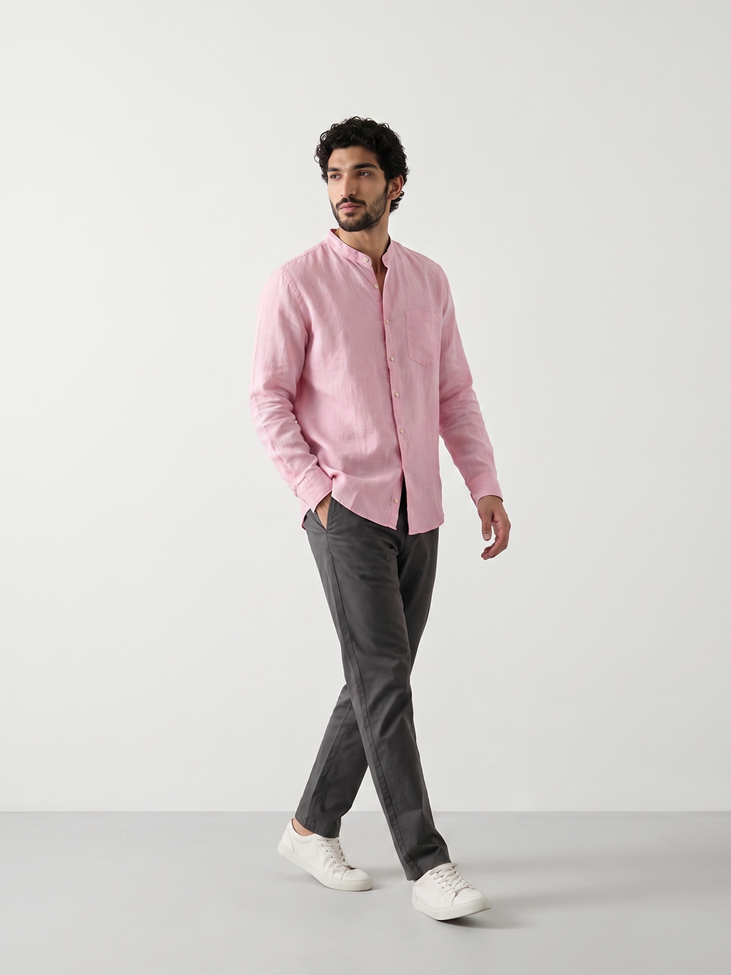 Men's Pink Tencel Linen Regular Fit Shirt