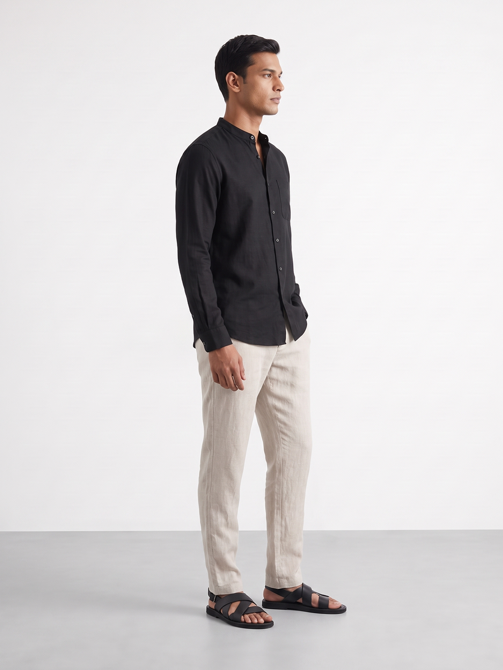 Men's Cotton Linen Regular Fit Shirt Black