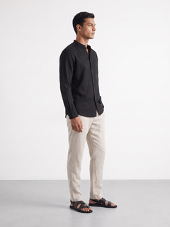 Men's Cotton Linen Regular Fit Shirt Black